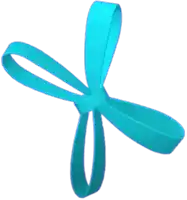 a blue bow on a white background that looks like a fan