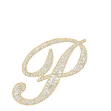 the letter p is decorated with diamonds in yellow gold .