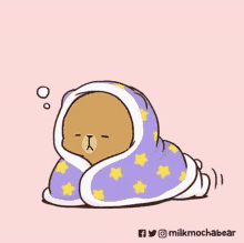 a cartoon of a bear wrapped in a blanket .