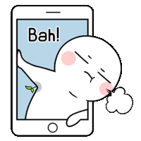 a cartoon character is sitting in front of a cell phone and says bah !