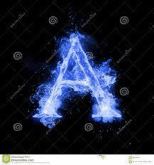 the letter a is made of blue flames and water on a black background .