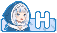 a picture of a girl with a shark hood and the letter h behind her