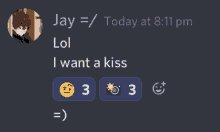 a screenshot of a discord conversation between jay and someone else