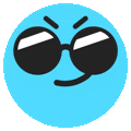 a blue smiley face with sunglasses and a tongue sticking out of it .