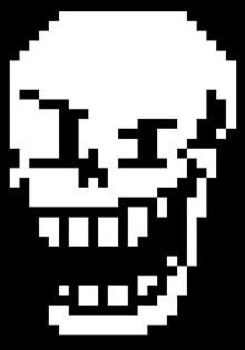 a pixel art drawing of a skull with a smile on it 's face .