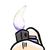 a cartoon drawing of a person holding a lighter with a flame coming out of it