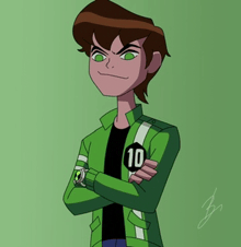 ben tennyson from ben 10 is wearing a green jacket