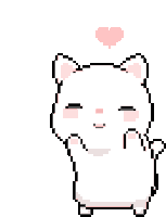 a pixel art of a white cat with a pink heart above it .