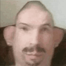 a close up of a man 's face with a mustache and huge ears .