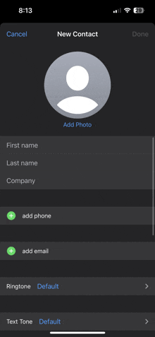 a screenshot of a new contact page on an iphone