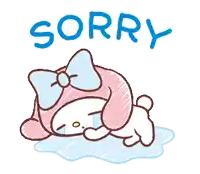 a drawing of my melody laying down with the word sorry written above her