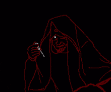 a pixel art drawing of a person holding a knife in their hand