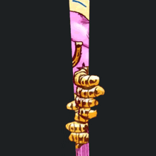 a drawing of a purple monster with a horseshoe on his head