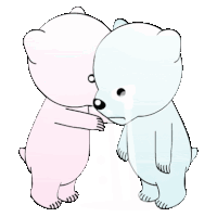 two teddy bears are hugging each other on a white background