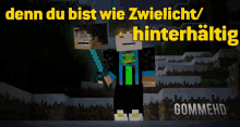 two minecraft characters are standing next to each other with the words " denn du bist wie zwielicht / hinterhaltig "