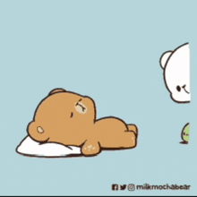 a cartoon of a teddy bear laying down with a pillow