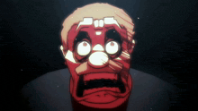 a close up of a cartoon character 's face with a shocked look on his face