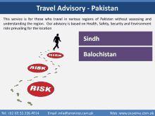 an advertisement for travel advisory in pakistan shows a man walking through various risks