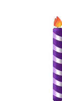 a purple and white striped birthday candle with a flame on top