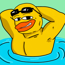 a cartoon drawing of a duck wearing sunglasses in the water