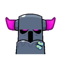 a cartoon character with horns and a butterfly in his mouth .