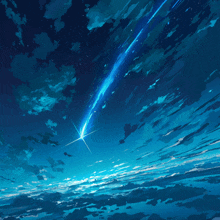 a painting of a blue sky with a shooting star