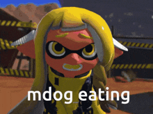 a cartoon character with the words mdog eating written on the bottom