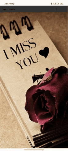 a phone screen shows a notepad that says i miss you