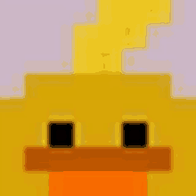 a pixel art of a yellow duck with black eyes and a yellow lightning bolt coming out of its head .