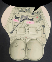 a drawing of a tank with a speech bubble pointing to the top