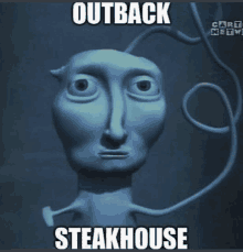 a picture of a cartoon character with the words outback steakhouse on it