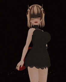 a cartoon girl with horns and a black dress