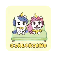 two unicorns are sitting on a couch with the word girlfriend written below them