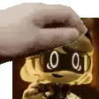 a cartoon character wearing a mask and sunglasses is being touched by a person 's hand .