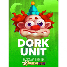 a cartoon clown with the words dork unit written on the bottom