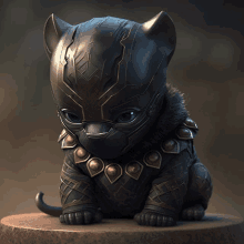 a statue of a black panther is sitting on a block