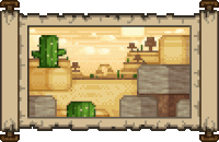 a pixel art drawing of a desert with a cactus in the foreground