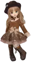 a doll wearing a brown dress and a brown hat with a star on it