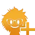a cartoon character with glasses and a plus sign behind him