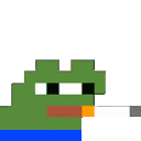 a pixel art of a green frog holding a cigarette .