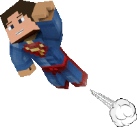 a cartoon character in a superman suit is flying through the air