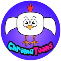 a logo for chromatoons with a cartoon chicken on it