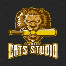 a logo for a gaming studio with a lion holding a bat in its mouth