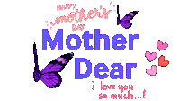 a happy mother 's day greeting with purple butterflies and hearts