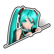 a sticker of hatsune miku peeking out of a window with a stick .