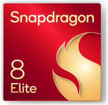 the snapdragon 8 elite logo has a gold flame on it