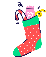 a cartoon illustration of a christmas stocking with candy canes inside