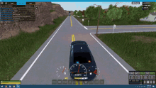 a computer screen shows a car driving down a road with a speedometer that reads 99 mph