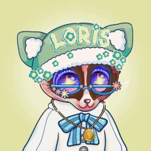 a cartoon drawing of a cat with the name loris on it