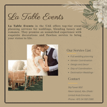 la table events offers top-tier event planning services for weddings blending luxury and romance